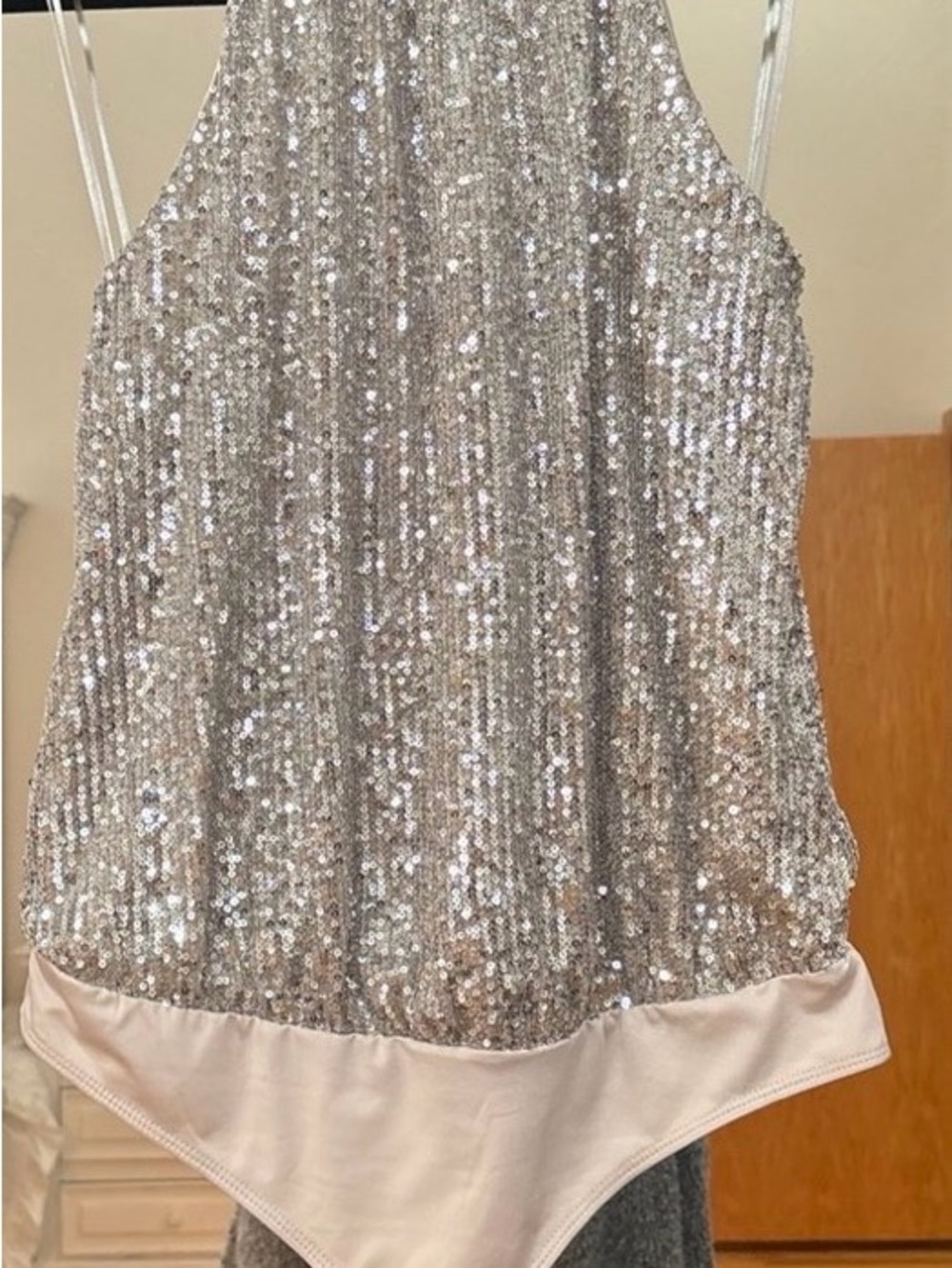 Rachel Zoe Silver Sequin Bodysuit with Cream Lining